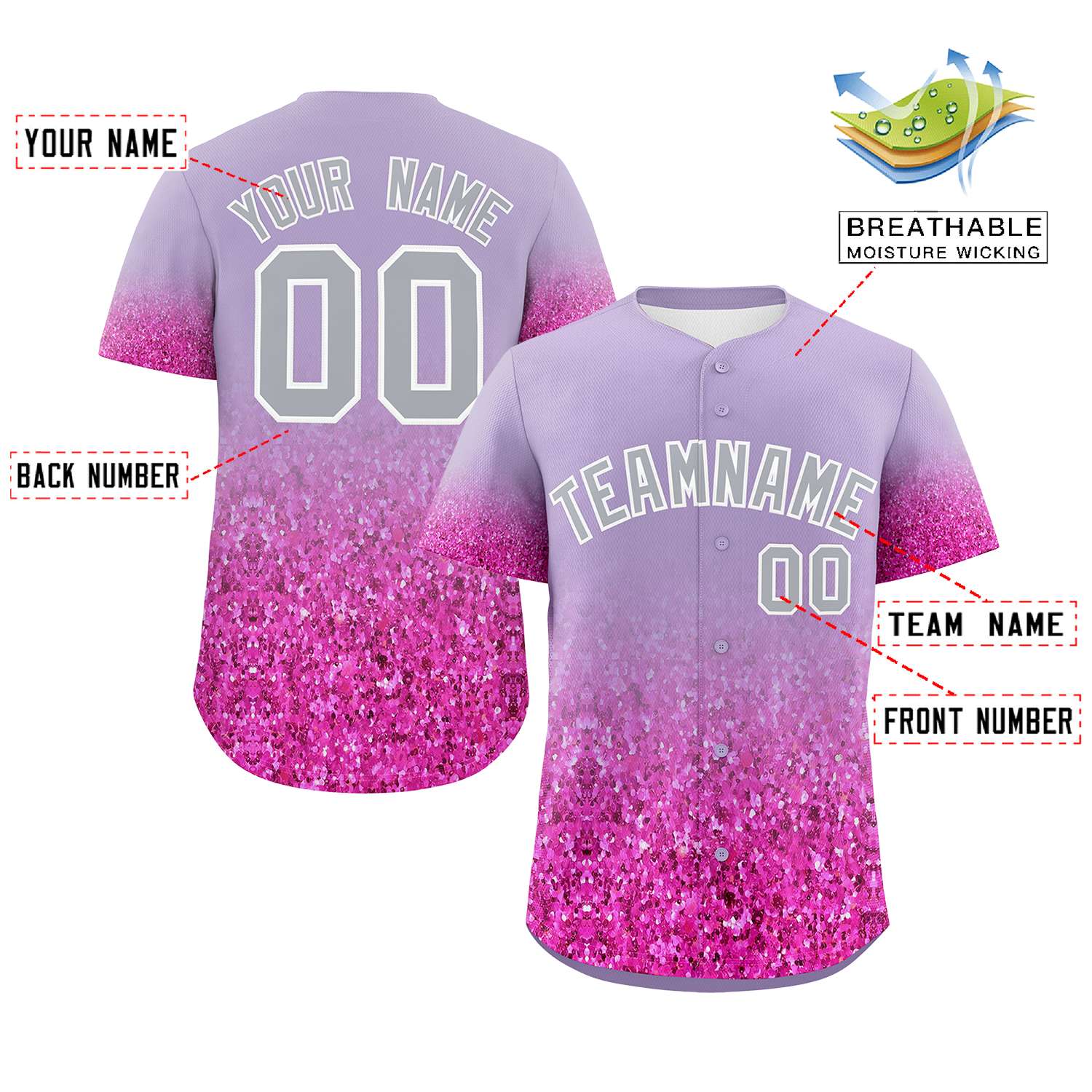 Custom Light Purple Gray Sequins Pattern Gradient Fashion Authentic Baseball Jersey