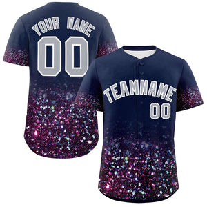 Custom Navy Gray Sequins Pattern Gradient Fashion Authentic Baseball Jersey