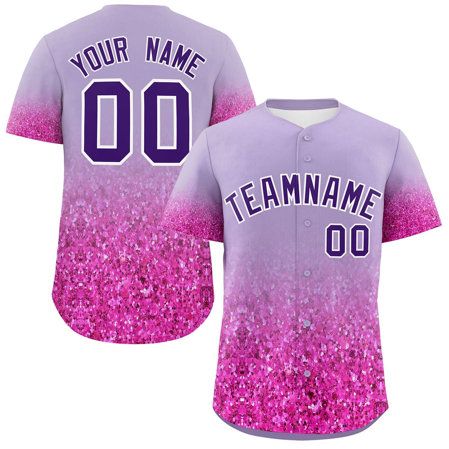 Custom Light Purple Purple Sequins Pattern Gradient Fashion Authentic Baseball Jersey