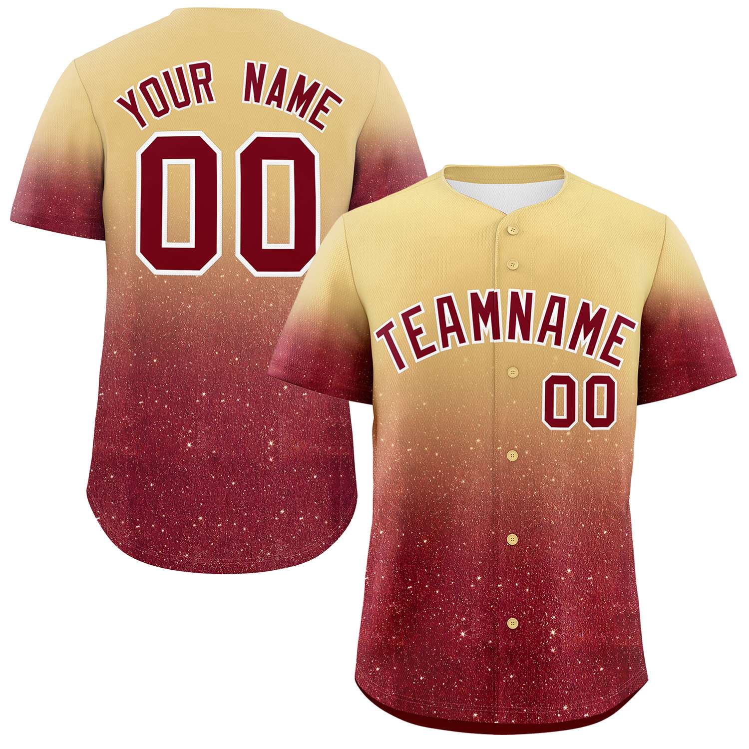 Custom Khaki Crimson Sequins Pattern Gradient Fashion Authentic Baseball Jersey