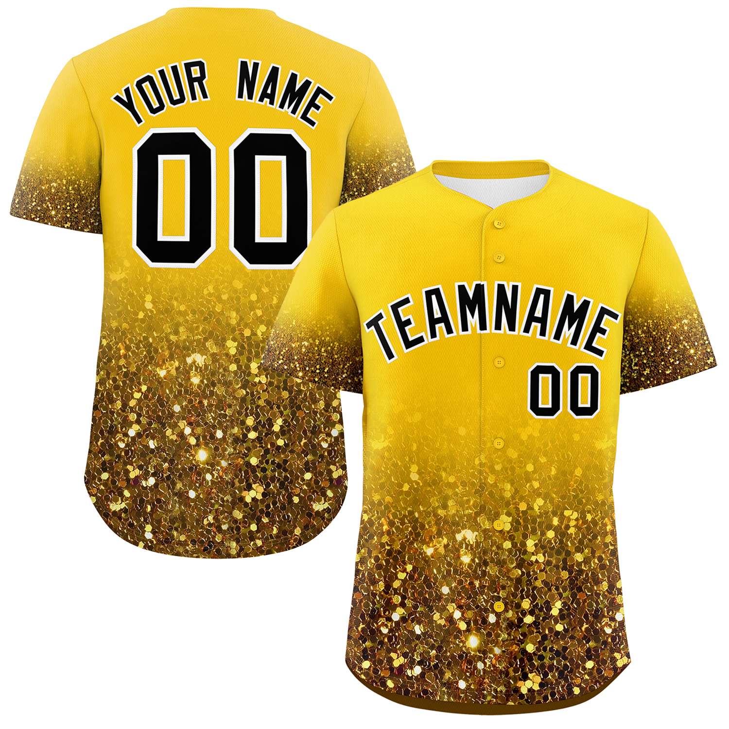 Custom Gold Black Sequins Pattern Gradient Fashion Authentic Baseball Jersey