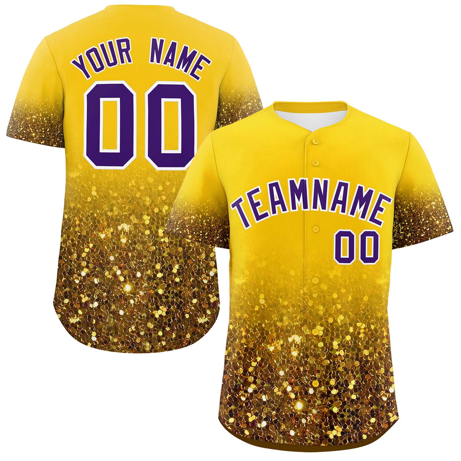 Custom Gold Purple Sequins Pattern Gradient Fashion Authentic Baseball Jersey