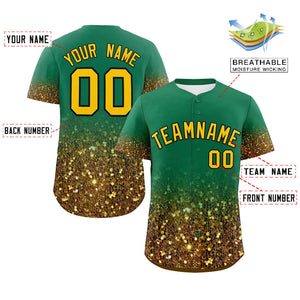 Custom Kelly Green Gold Sequins Pattern Gradient Fashion Authentic Baseball Jersey