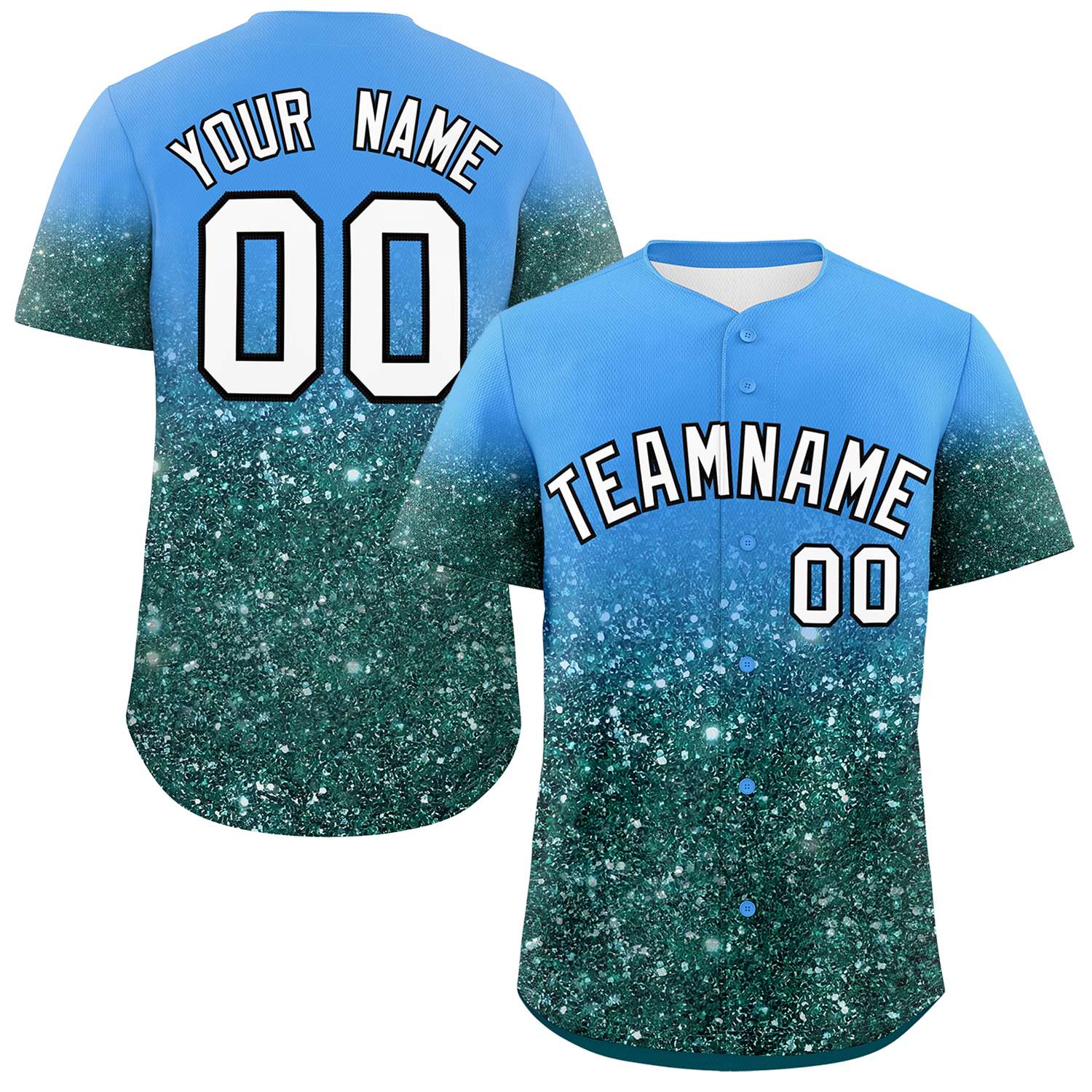 Custom Powder Blue White Sequins Pattern Gradient Fashion Authentic Baseball Jersey