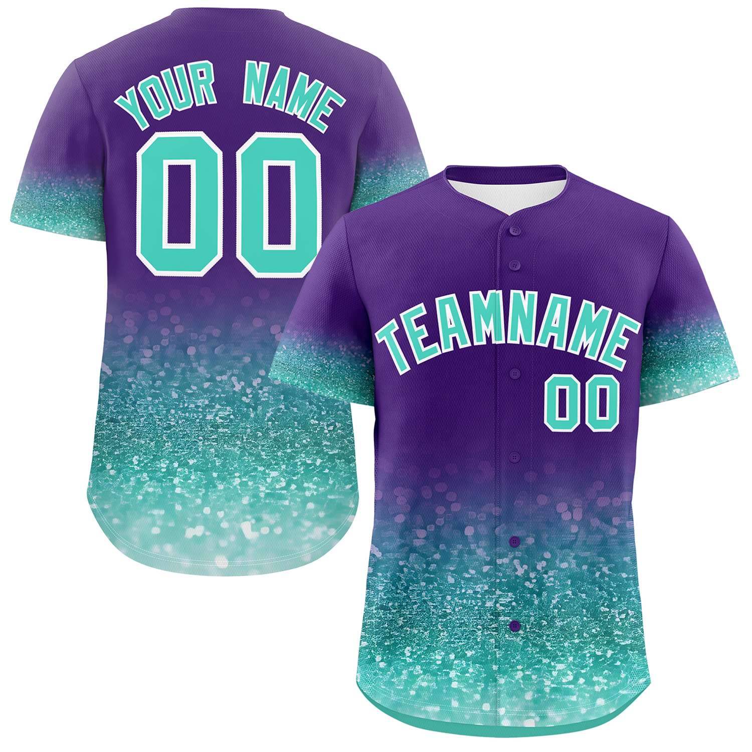 Custom Purple Aqua Sequins Pattern Gradient Fashion Authentic Baseball Jersey