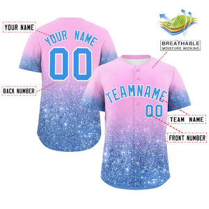 Custom Light Pink Powder Blue Sequins Pattern Gradient Fashion Authentic Baseball Jersey