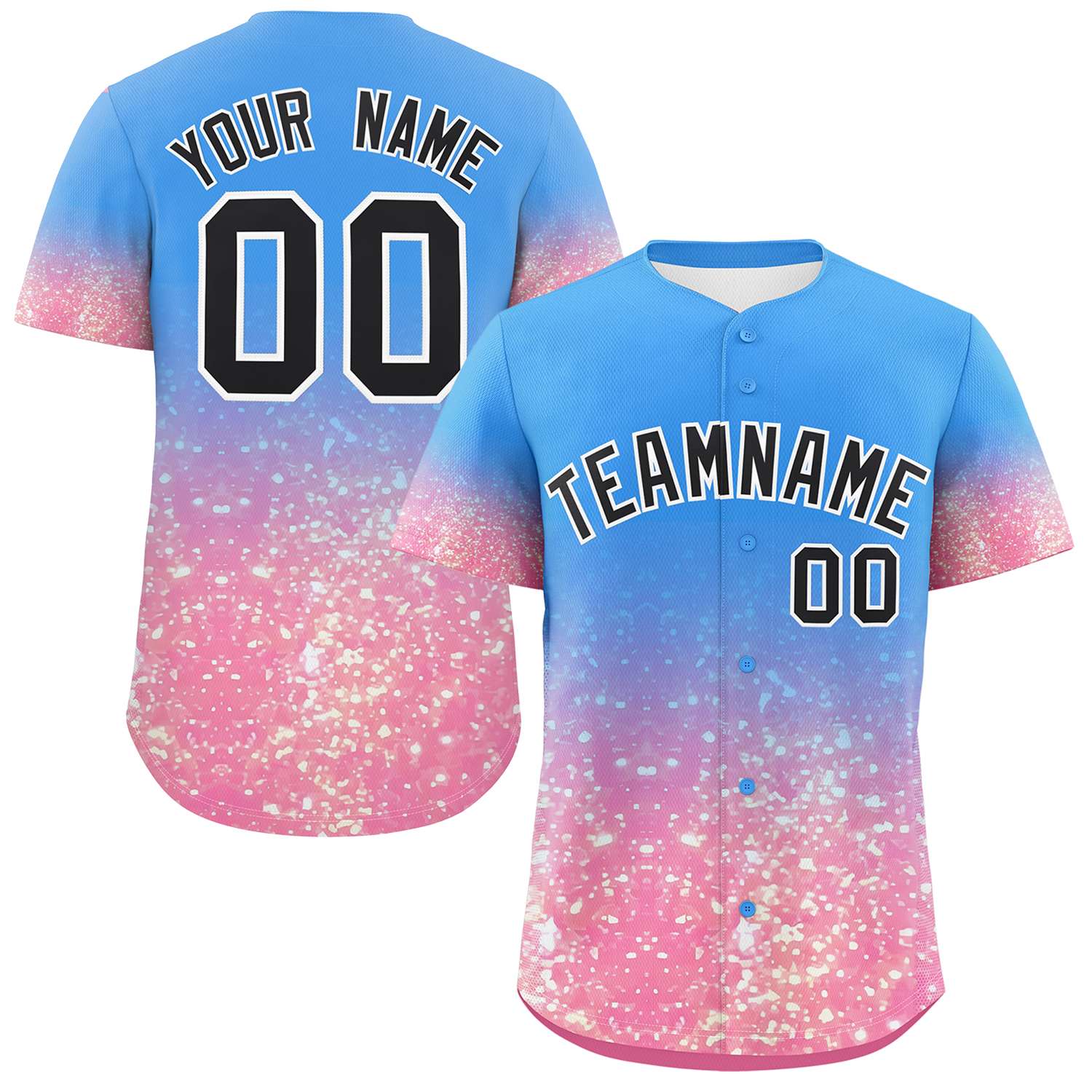 Custom Powder Blue Black Sequins Pattern Gradient Fashion Authentic Baseball Jersey