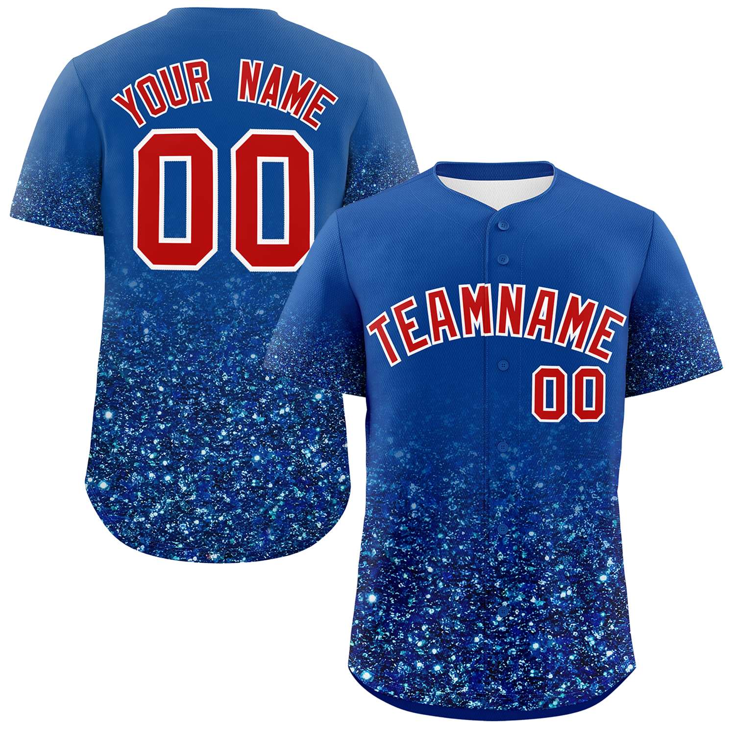 Custom Royal Red Sequins Pattern Gradient Fashion Authentic Baseball Jersey