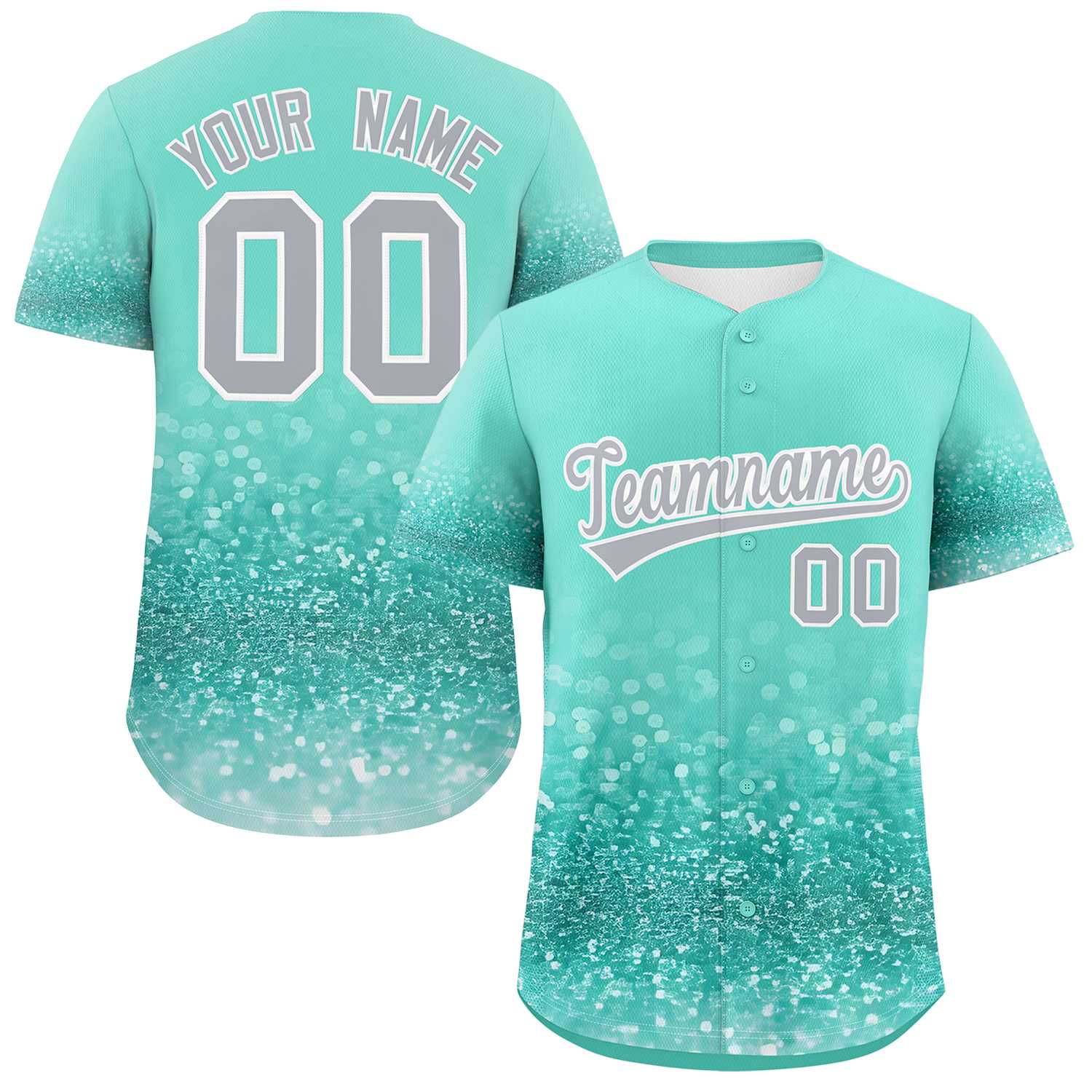 Custom Aqua Gray Sequins Pattern Gradient Fashion Authentic Baseball Jersey