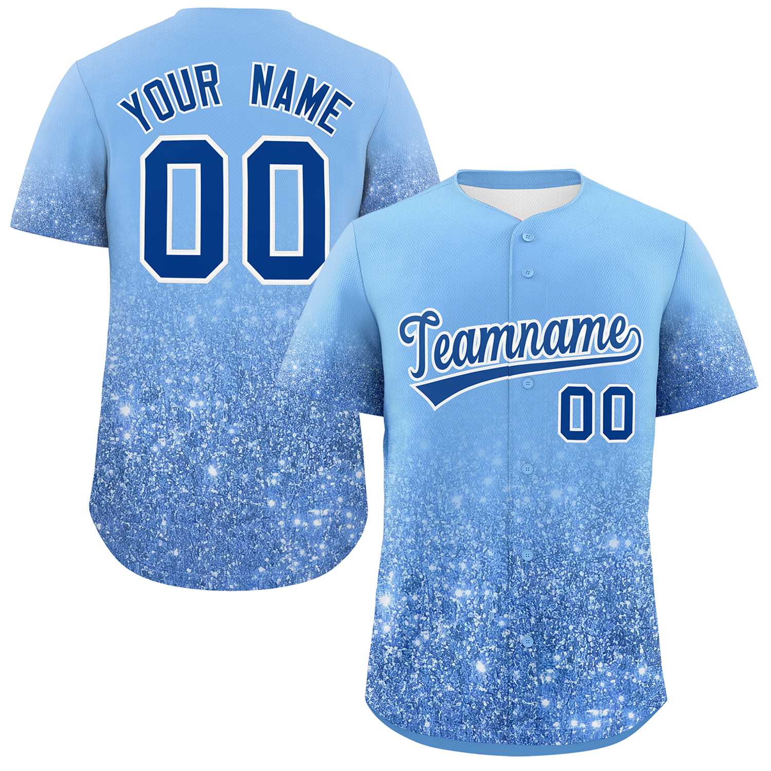 Custom Light Blue Royal Sequins Pattern Gradient Fashion Authentic Baseball Jersey