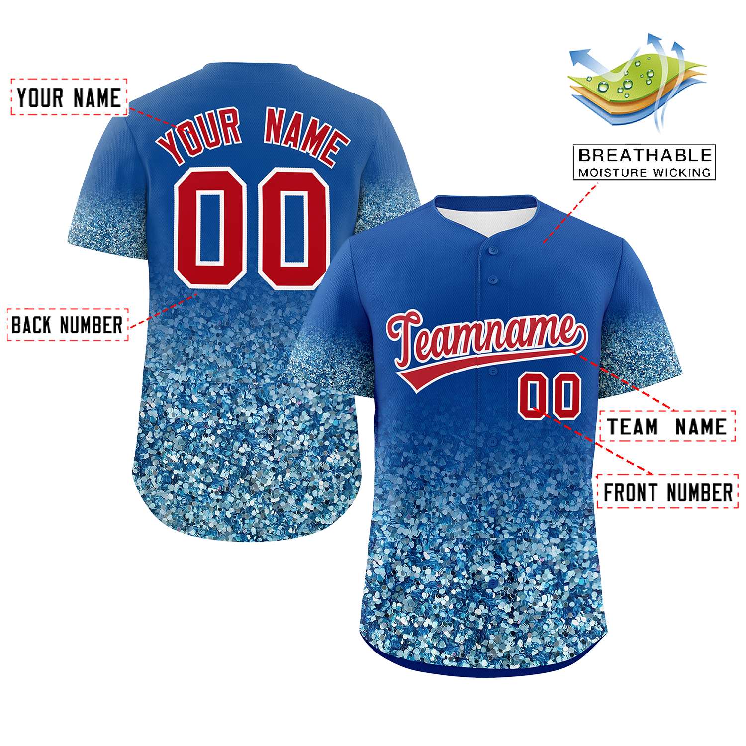 Custom Royal Red Sequins Pattern Gradient Fashion Authentic Baseball Jersey