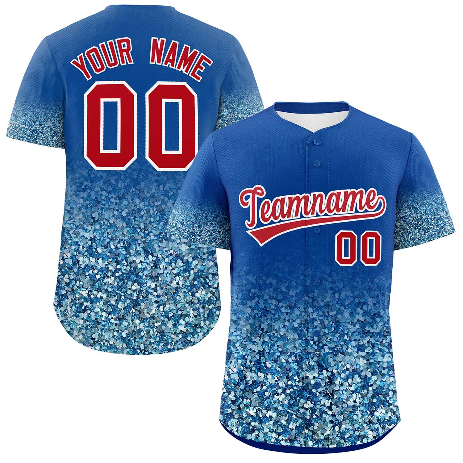 Custom Royal Red Sequins Pattern Gradient Fashion Authentic Baseball Jersey