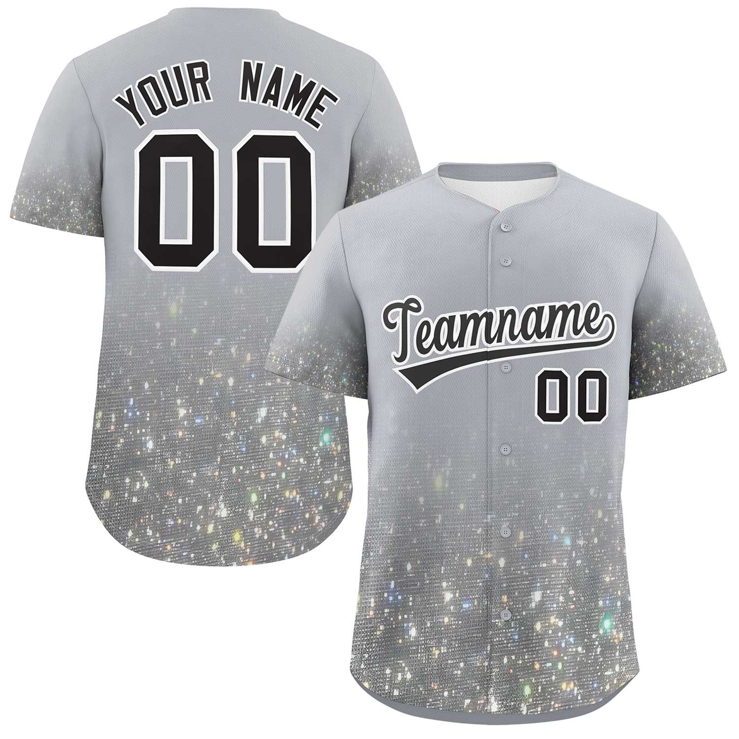 Custom Gray Black Sequins Pattern Gradient Fashion Authentic Baseball Jersey