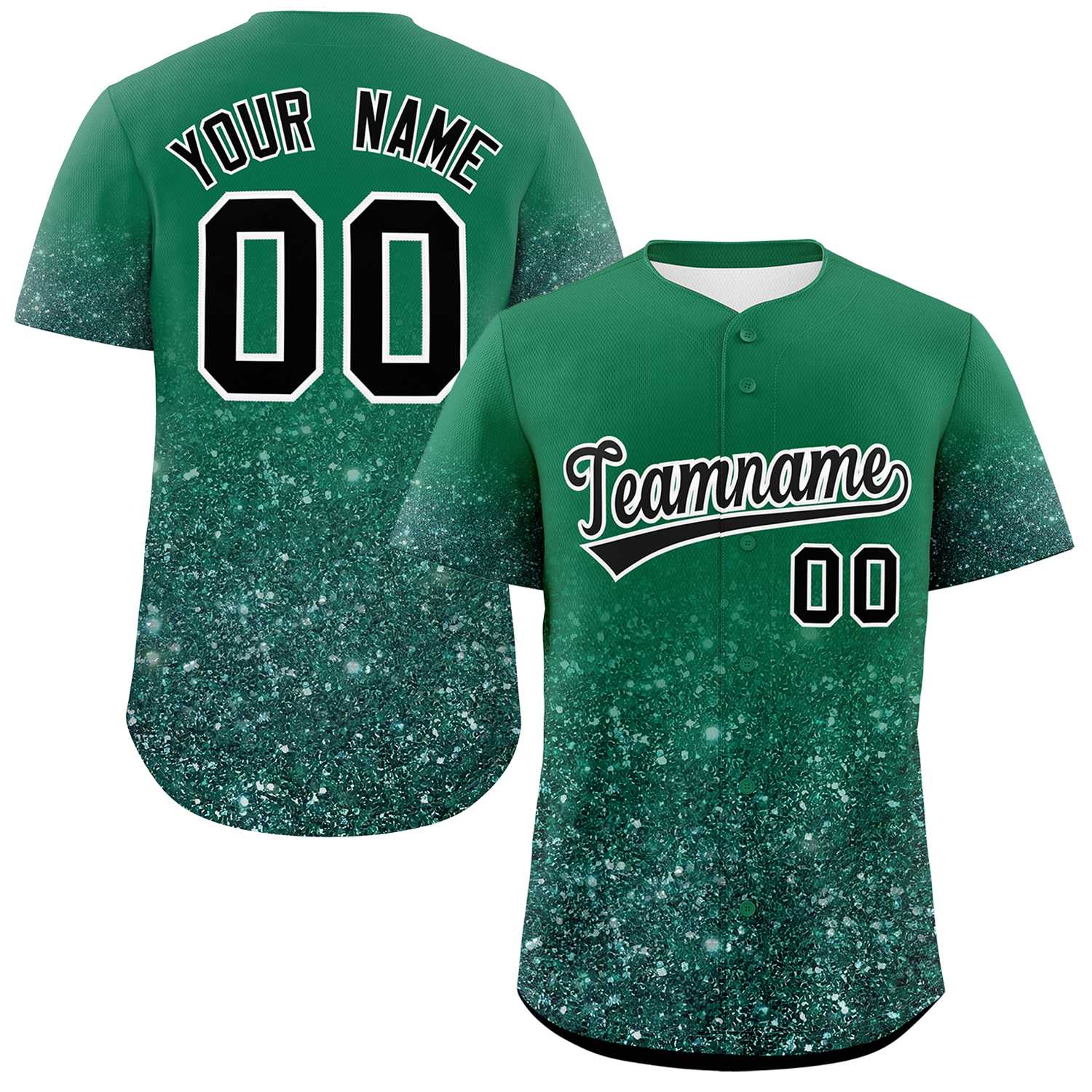 Custom Kelly Green Black Sequins Pattern Gradient Fashion Authentic Baseball Jersey