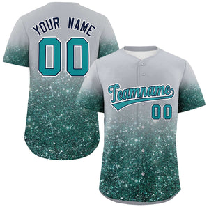 Custom Gray Aqua Sequins Pattern Gradient Fashion Authentic Baseball Jersey