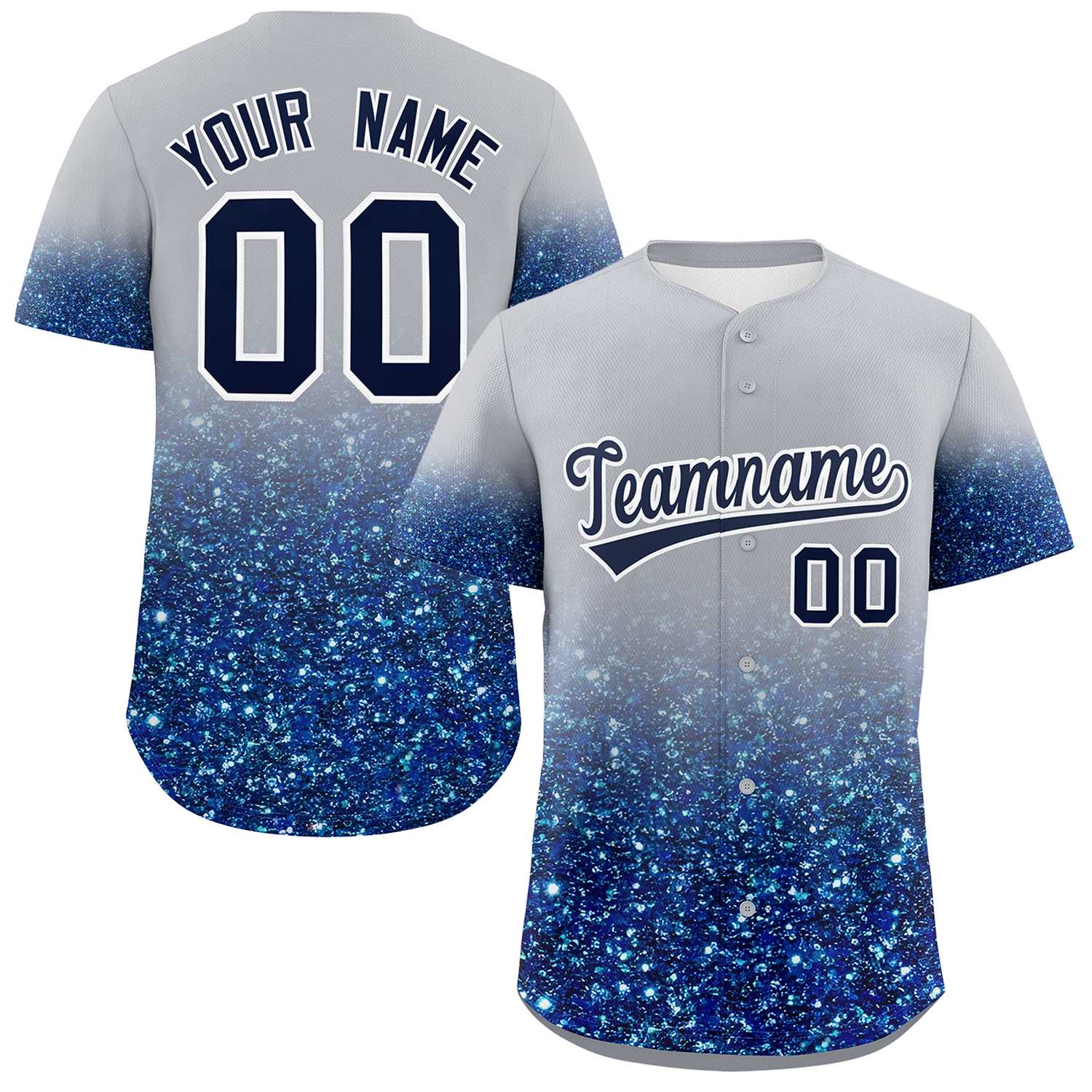 Custom Gray Navy Sequins Pattern Gradient Fashion Authentic Baseball Jersey