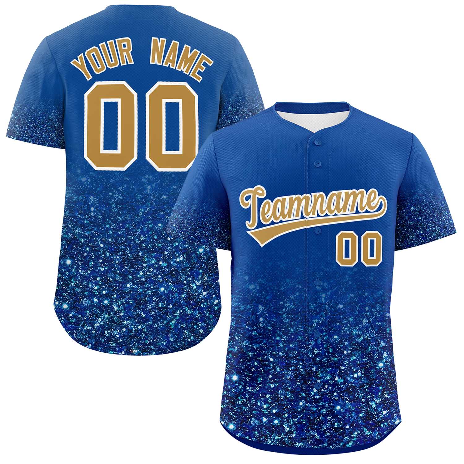 Custom Royal Old Gold Sequins Pattern Gradient Fashion Authentic Baseball Jersey