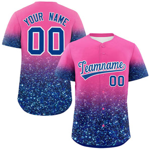 Custom Pink Royal Sequins Pattern Gradient Fashion Authentic Baseball Jersey