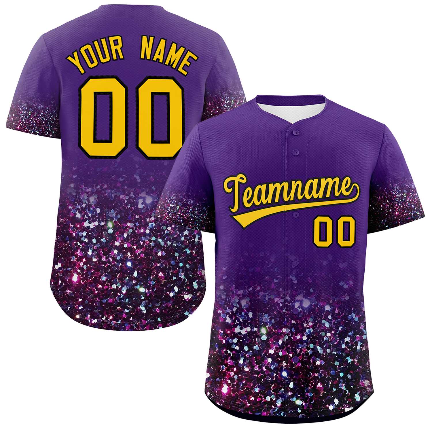 Custom Purple Gold Sequins Pattern Gradient Fashion Authentic Baseball Jersey