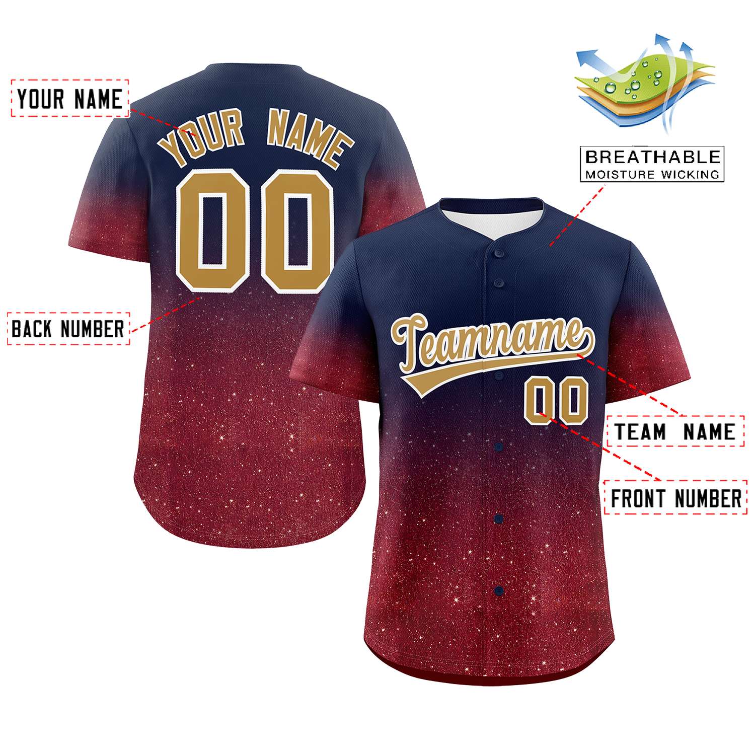 Custom Navy Old Gold Sequins Pattern Gradient Fashion Authentic Baseball Jersey