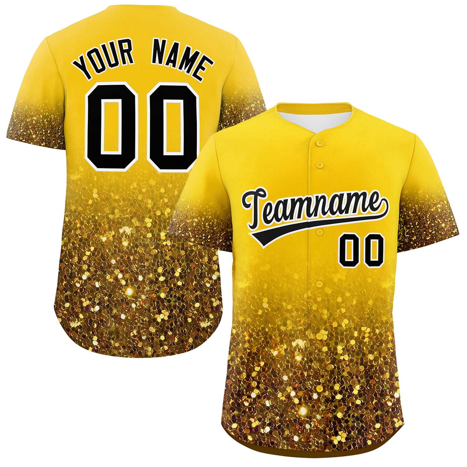 Custom Gold Black Sequins Pattern Gradient Fashion Authentic Baseball Jersey