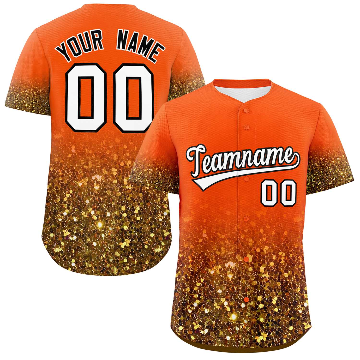 Custom Orange White Sequins Pattern Gradient Fashion Authentic Baseball Jersey