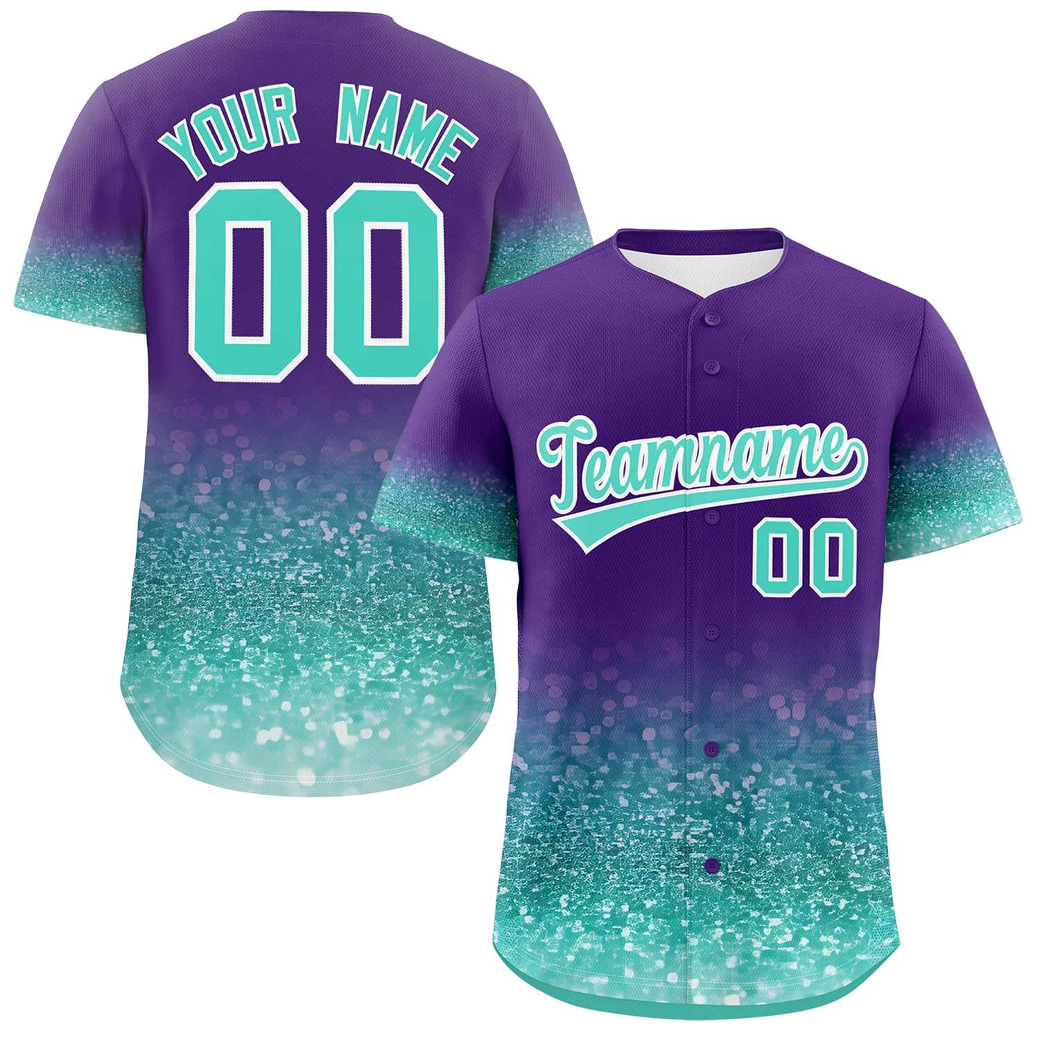 Custom Purple Aqua Sequins Pattern Gradient Fashion Authentic Baseball Jersey