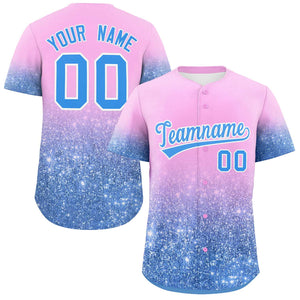 Custom Light Pink Powder Blue Sequins Pattern Gradient Fashion Authentic Baseball Jersey