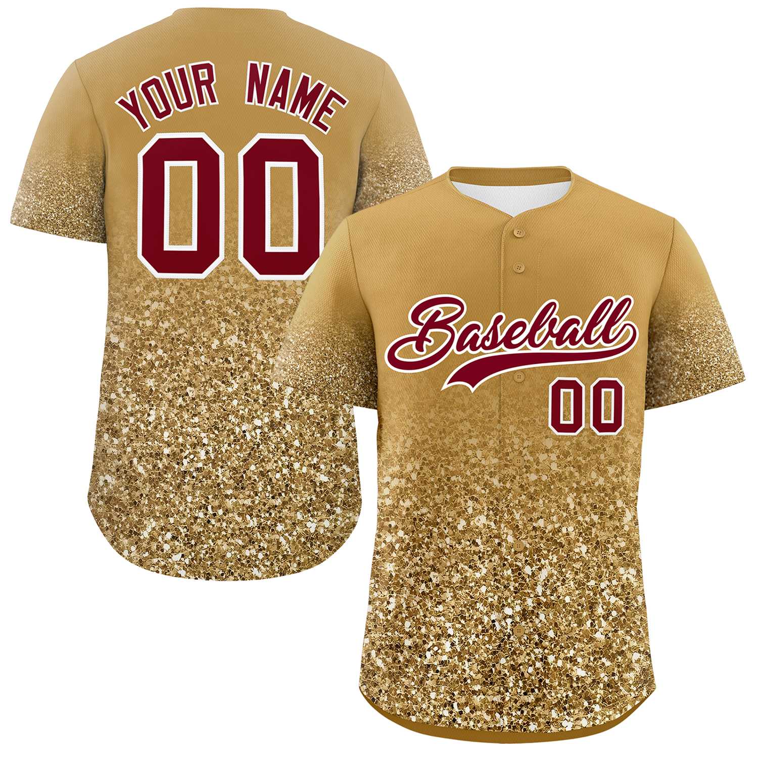 Custom Old Gold Crimson Sequins Pattern Gradient Fashion Authentic Baseball Jersey