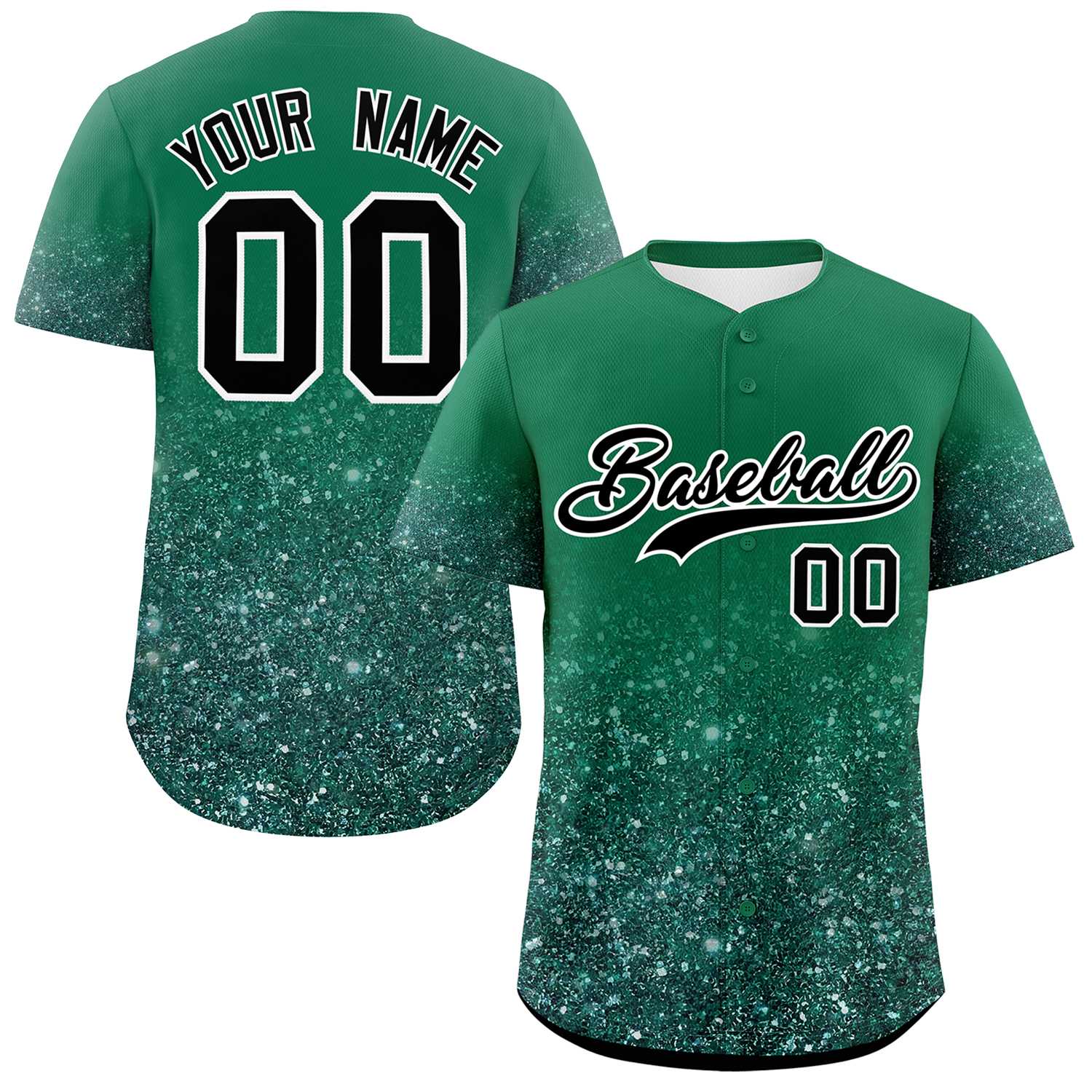 Custom Kelly Green Black Sequins Pattern Gradient Fashion Authentic Baseball Jersey