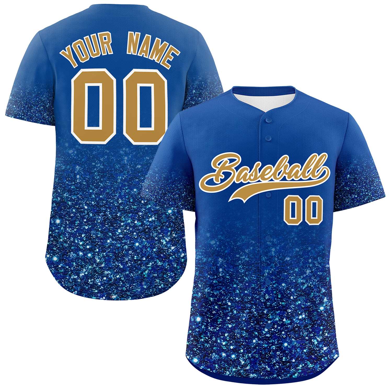 Custom Royal Old Gold Sequins Pattern Gradient Fashion Authentic Baseball Jersey