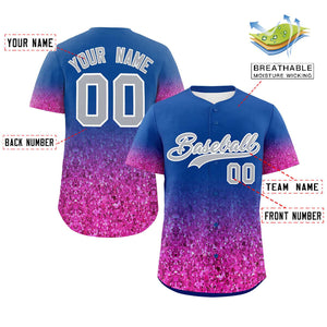 Custom Royal Gray Sequins Pattern Gradient Fashion Authentic Baseball Jersey