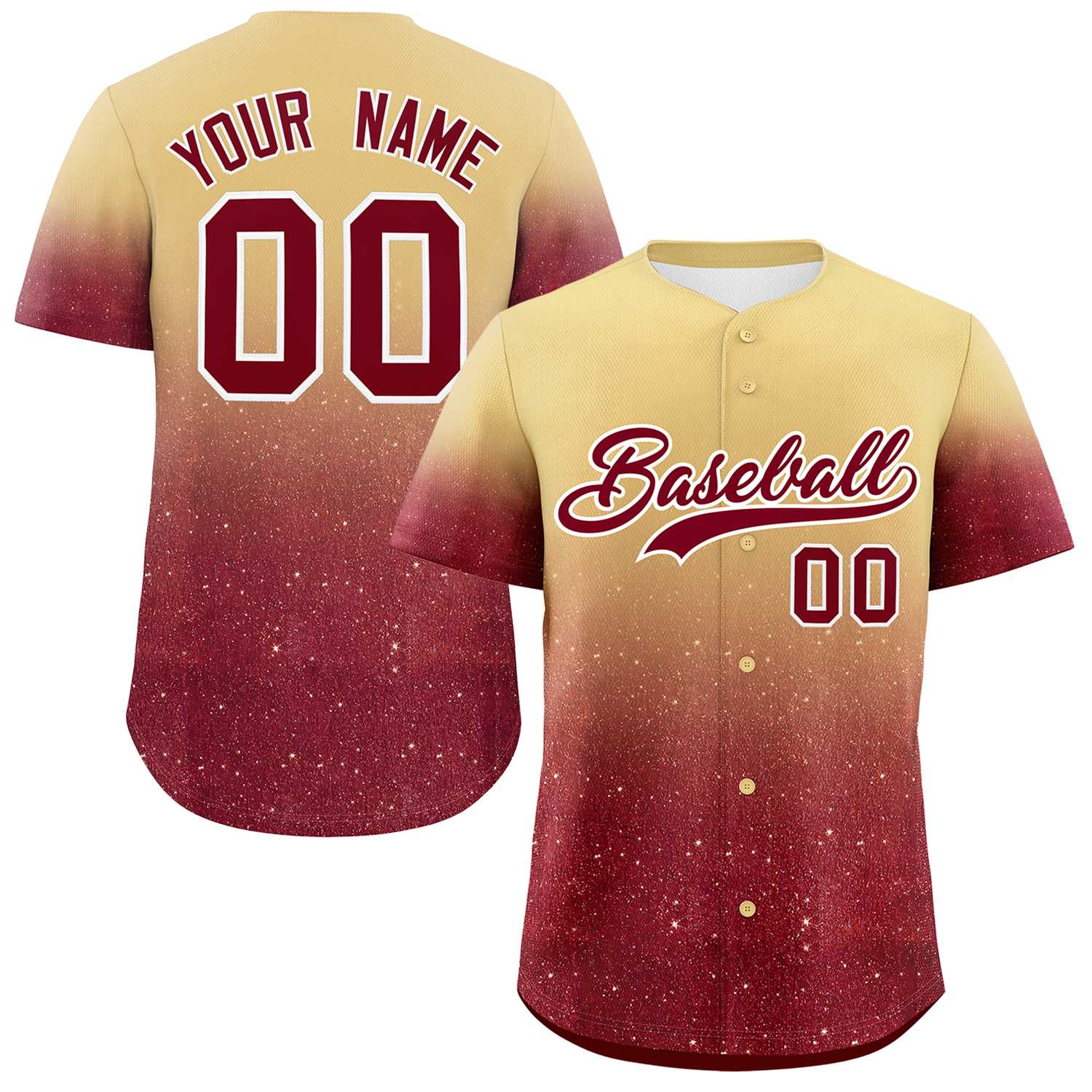 Custom Khaki Crimson Sequins Pattern Gradient Fashion Authentic Baseball Jersey