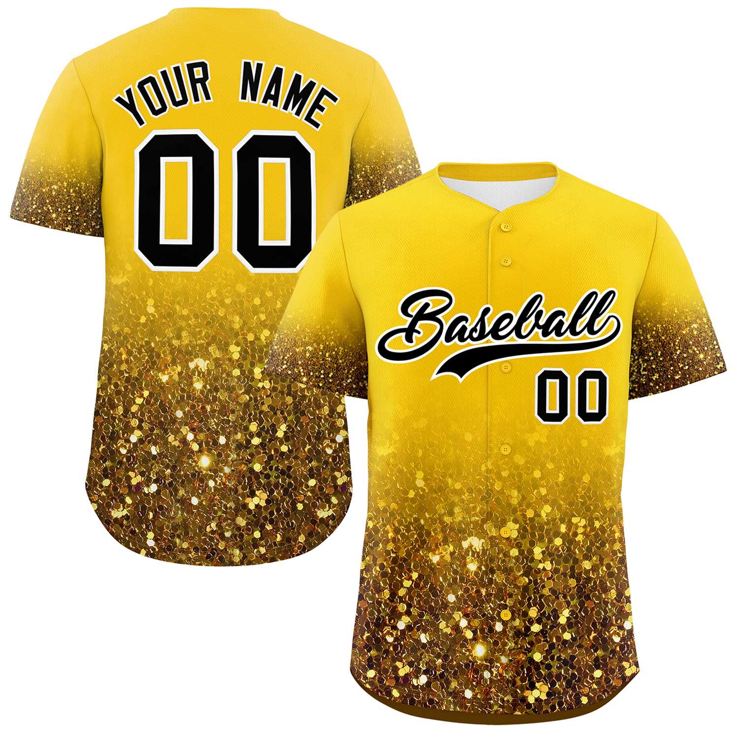 Custom Gold Black Sequins Pattern Gradient Fashion Authentic Baseball Jersey