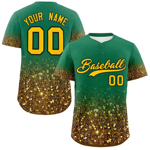 Custom Kelly Green Gold Sequins Pattern Gradient Fashion Authentic Baseball Jersey