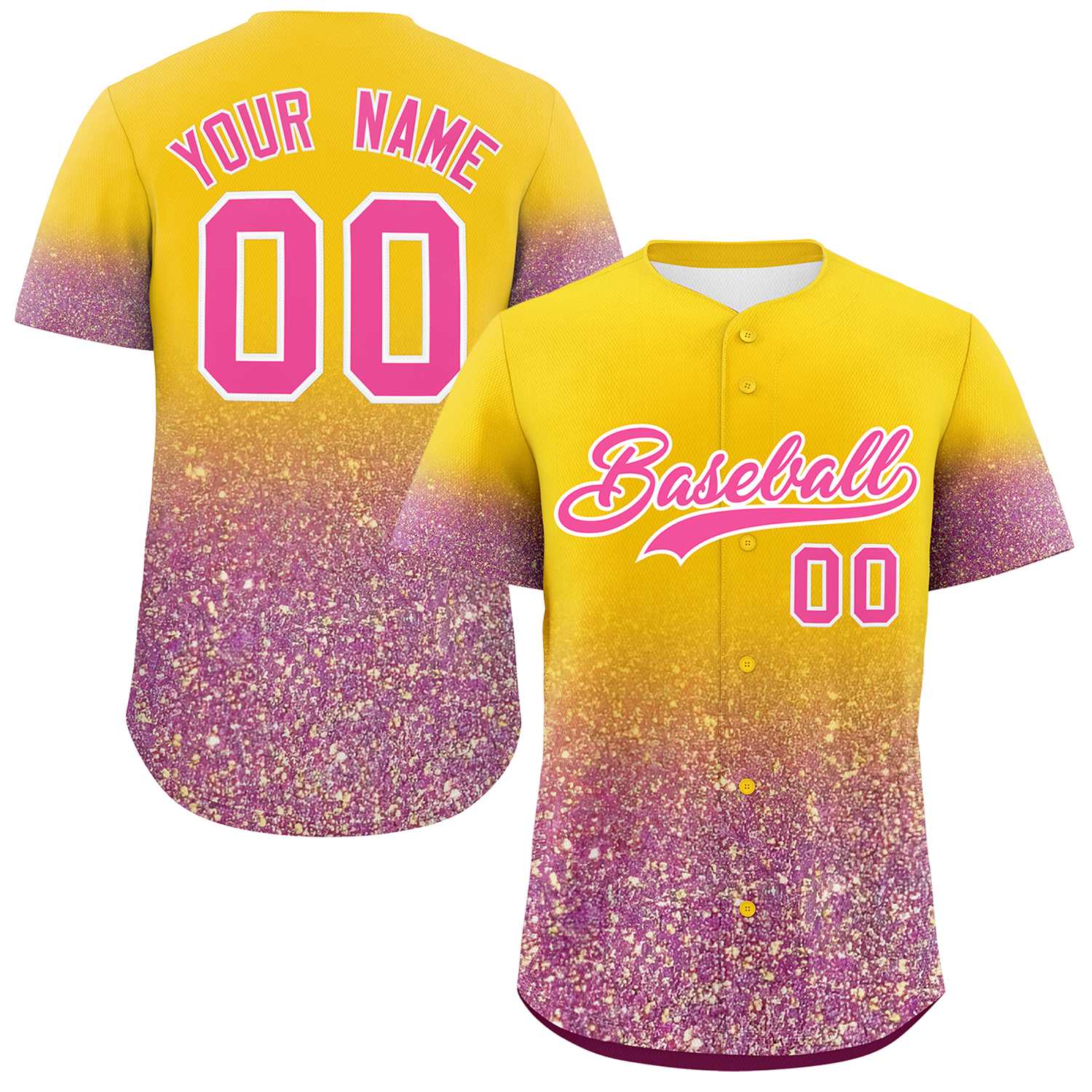 Custom Gold Pink Sequins Pattern Gradient Fashion Authentic Baseball Jersey