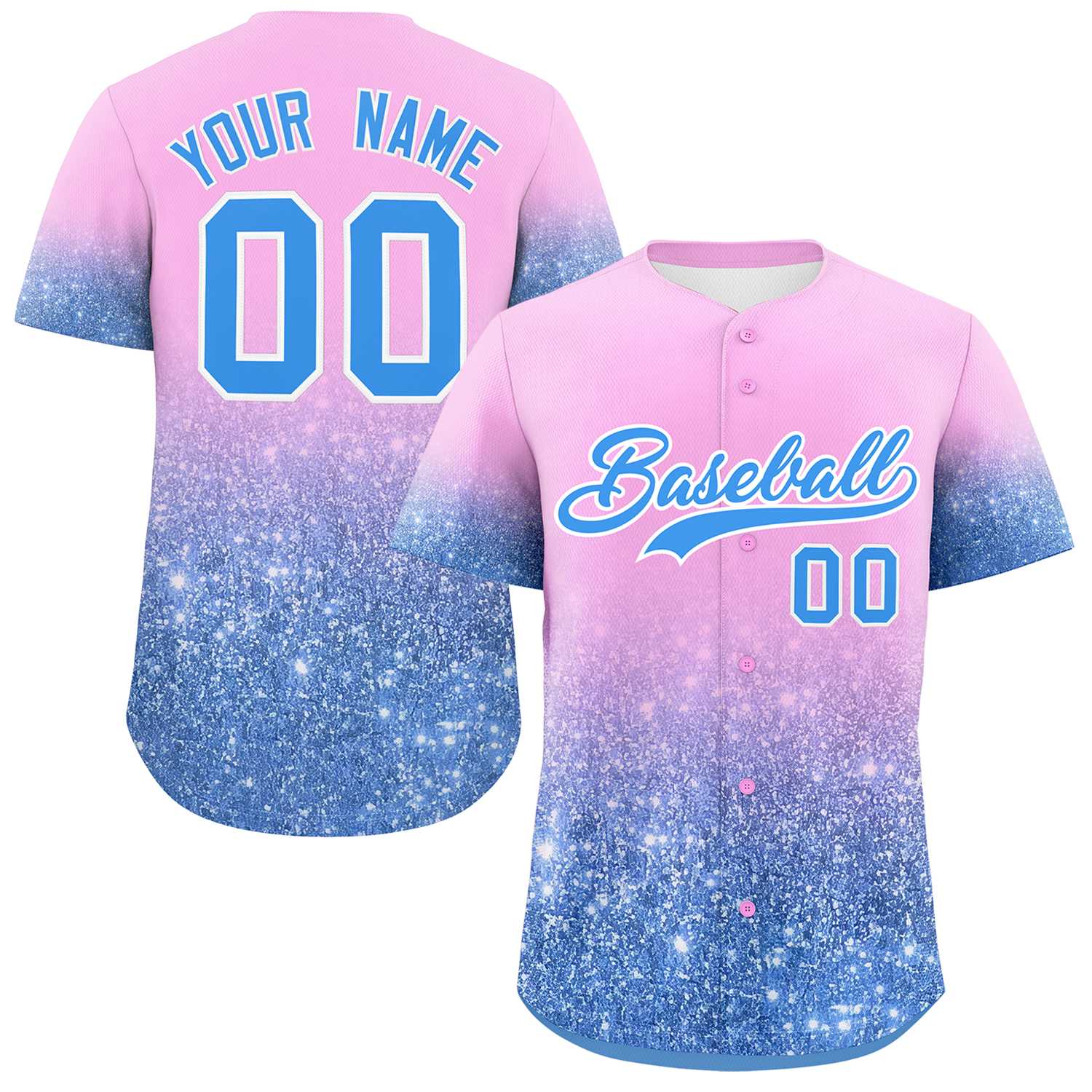 Custom Light Pink Powder Blue Sequins Pattern Gradient Fashion Authentic Baseball Jersey