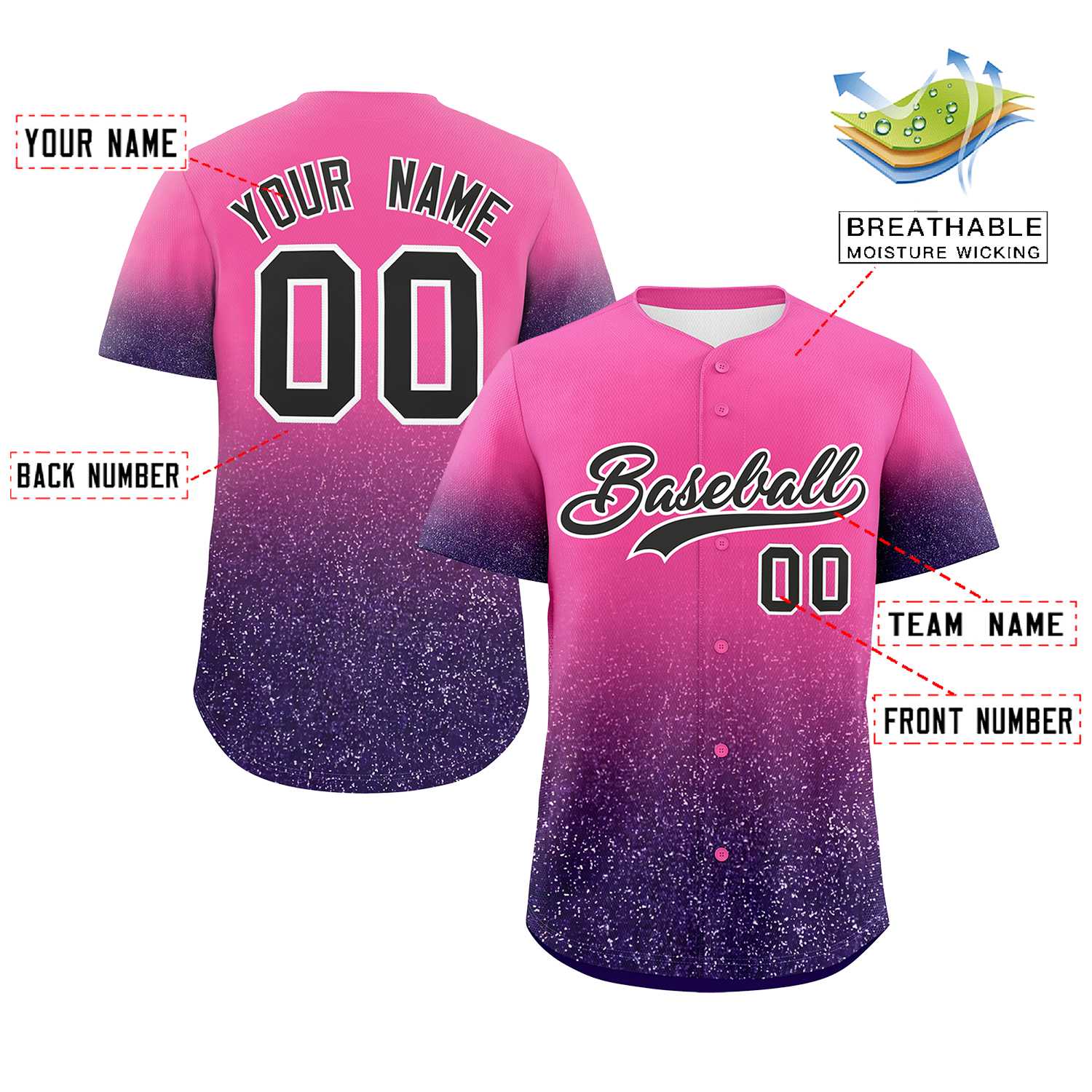 Custom Pink Black Sequins Pattern Gradient Fashion Authentic Baseball Jersey