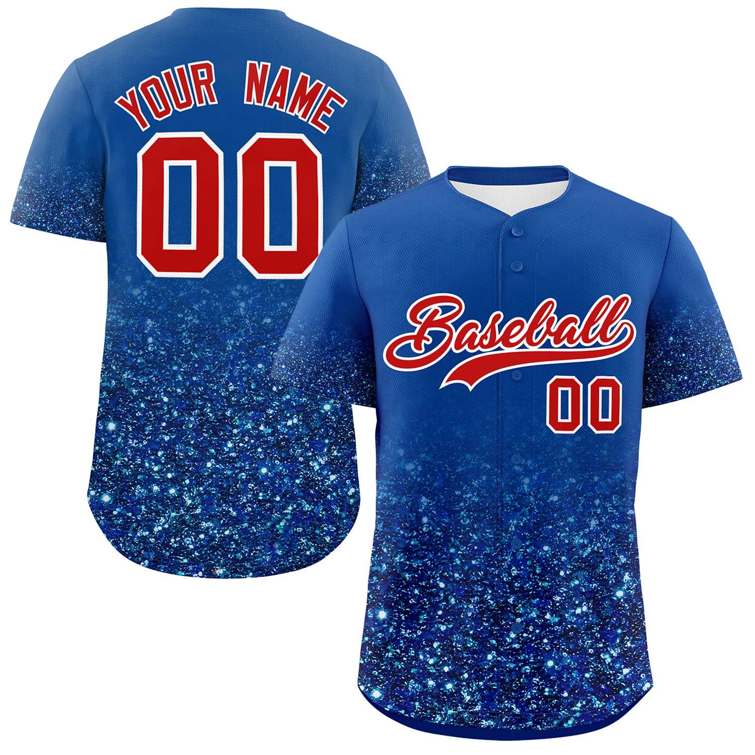 Custom Royal Red Sequins Pattern Gradient Fashion Authentic Baseball Jersey