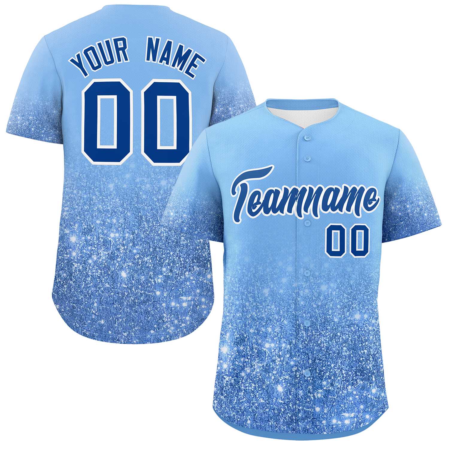 Custom Light Blue Royal Sequins Pattern Gradient Fashion Authentic Baseball Jersey