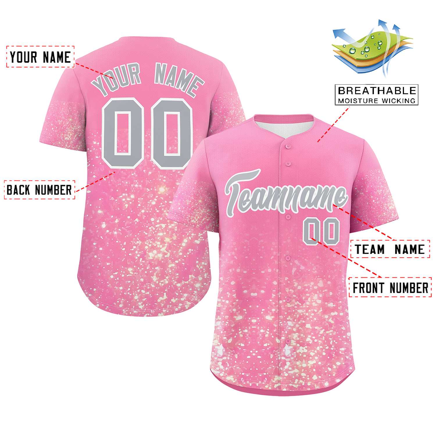 Custom Pink Gray Sequins Pattern Gradient Fashion Authentic Baseball Jersey