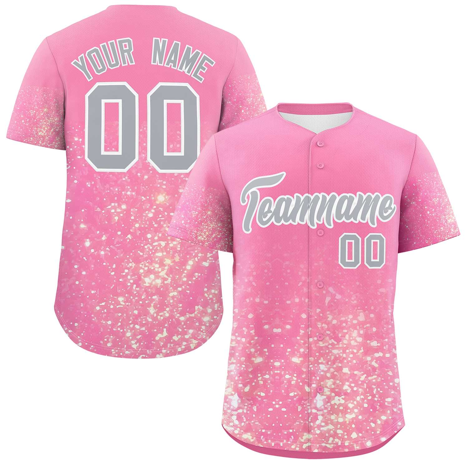 Custom Pink Gray Sequins Pattern Gradient Fashion Authentic Baseball Jersey