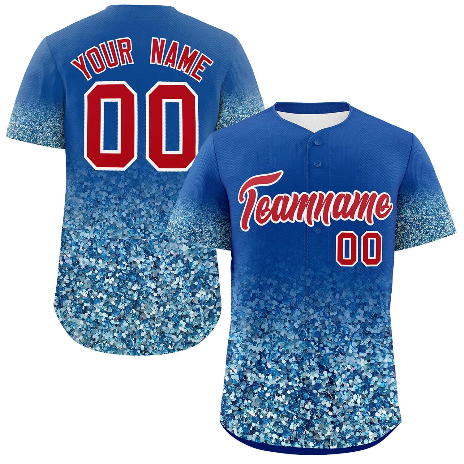 Custom Royal Red Sequins Pattern Gradient Fashion Authentic Baseball Jersey