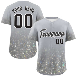 Custom Gray Black Sequins Pattern Gradient Fashion Authentic Baseball Jersey