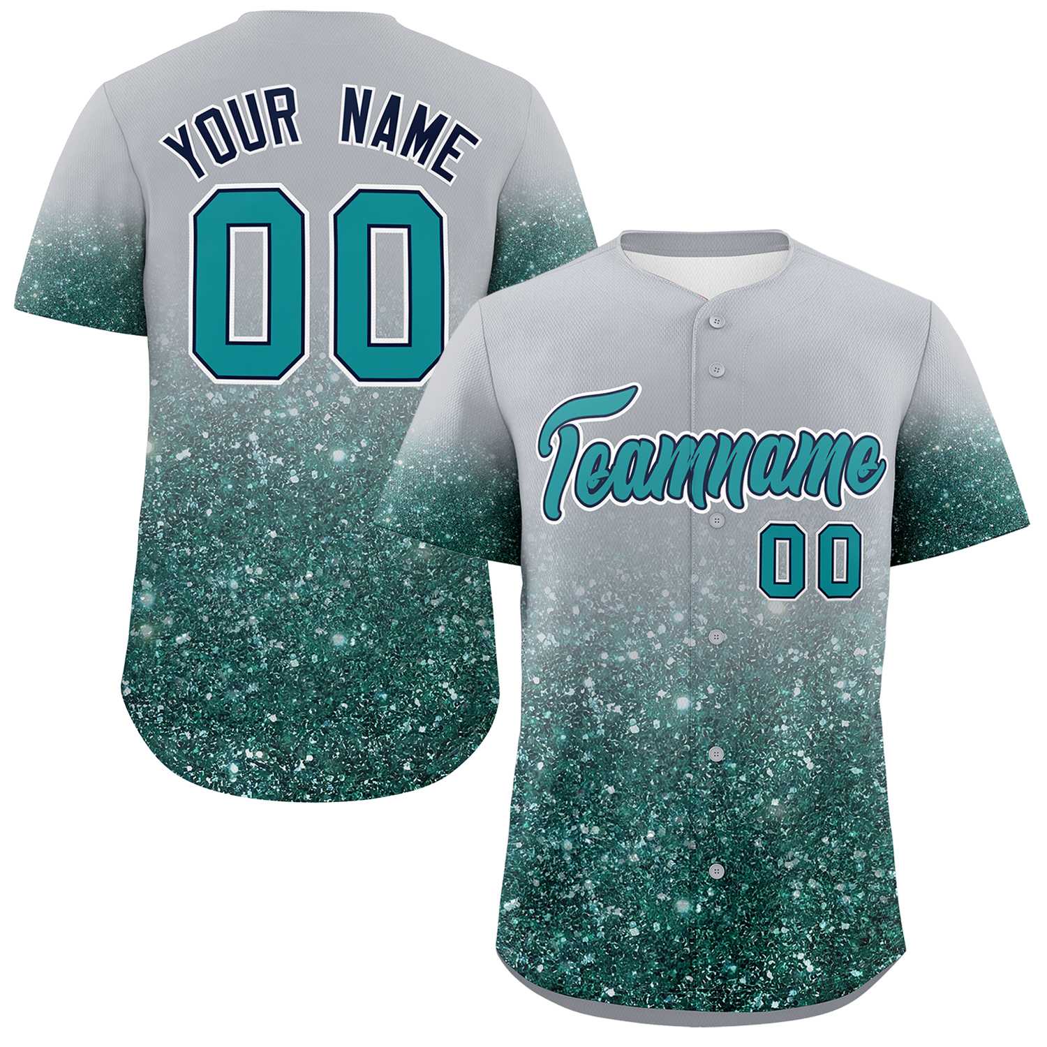 Custom Gray Aqua Sequins Pattern Gradient Fashion Authentic Baseball Jersey