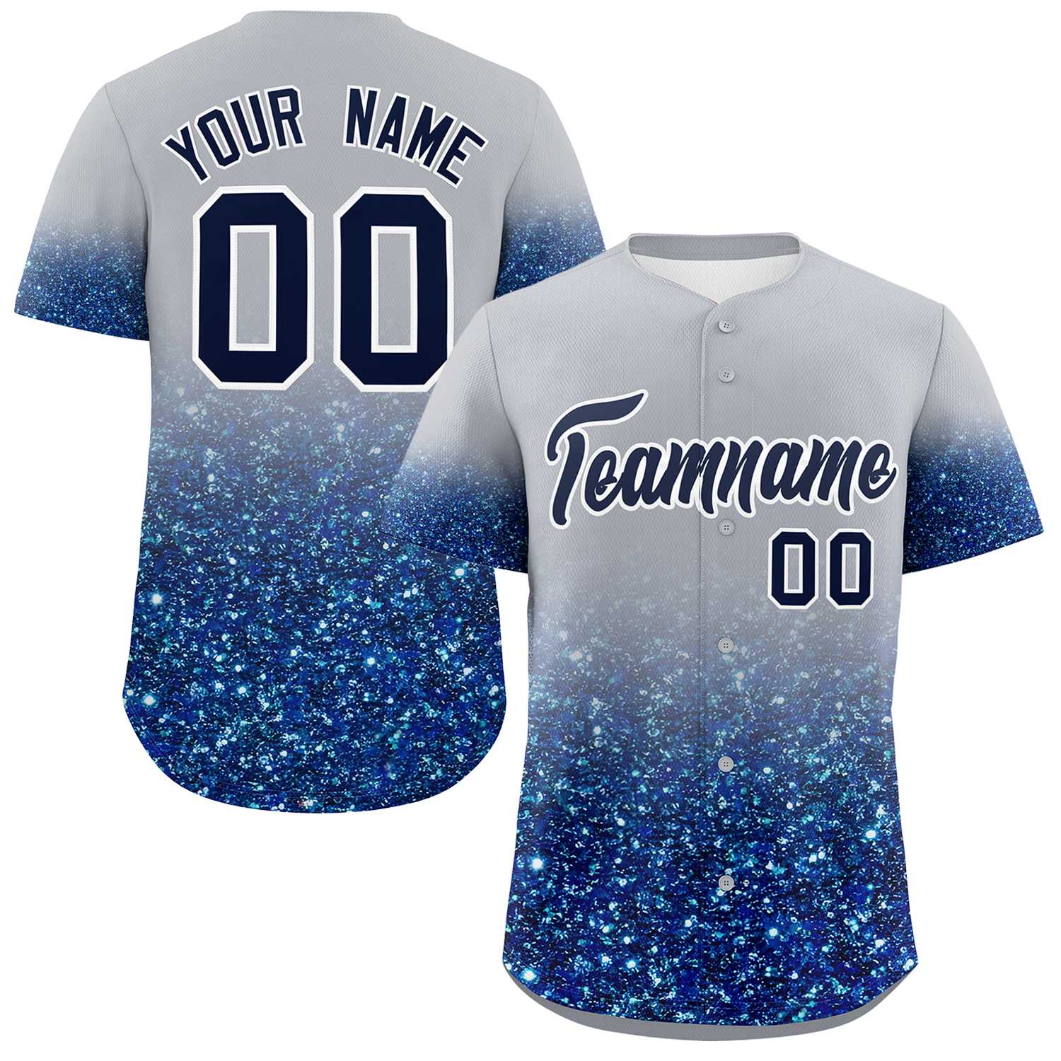 Custom Gray Navy Sequins Pattern Gradient Fashion Authentic Baseball Jersey