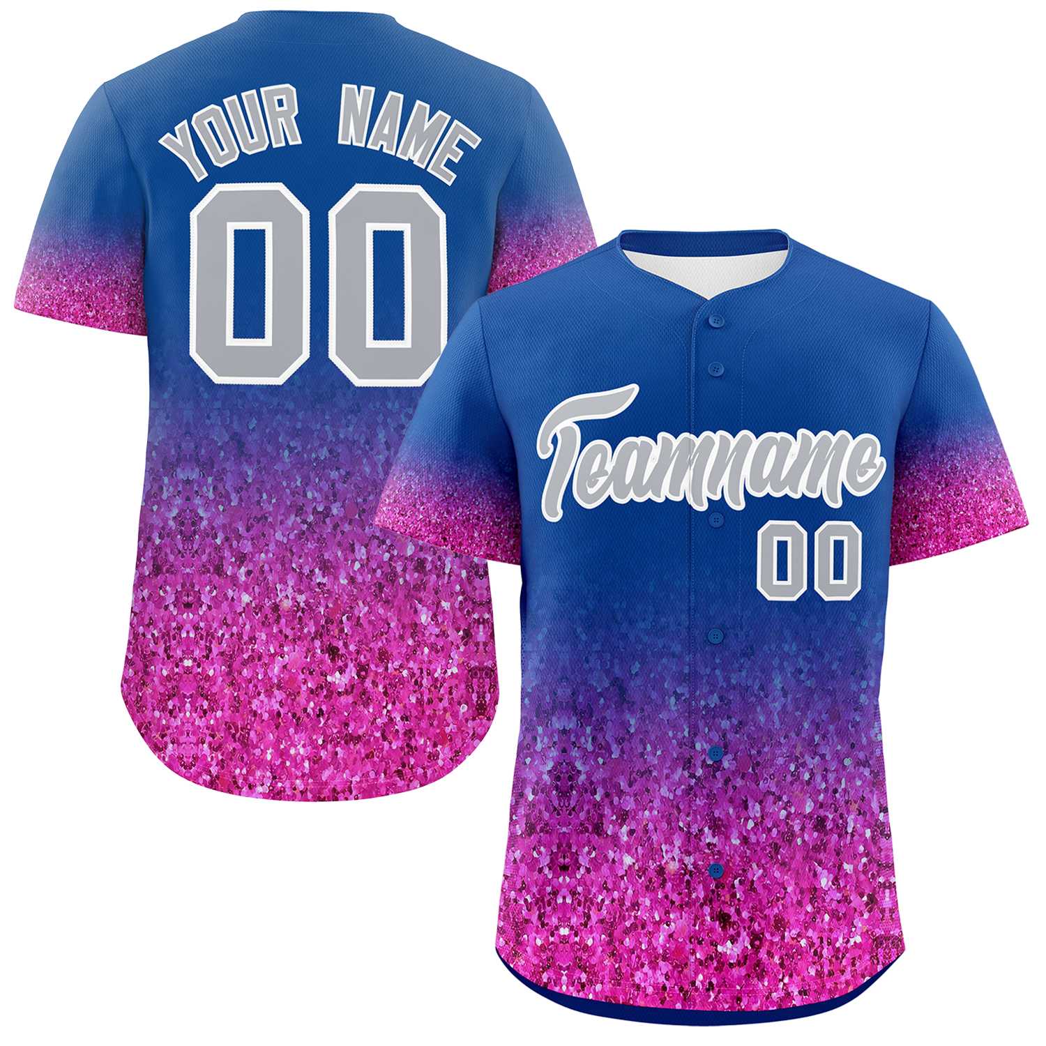 Custom Royal Gray Sequins Pattern Gradient Fashion Authentic Baseball Jersey