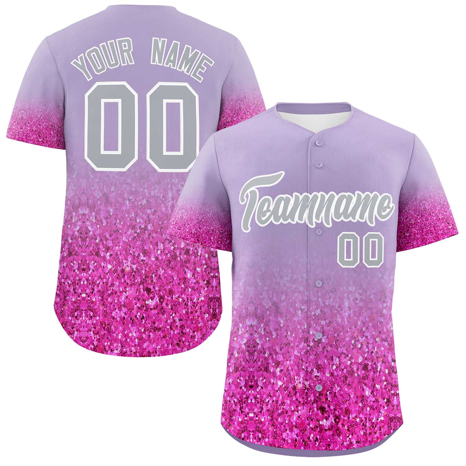 Custom Light Purple Gray Sequins Pattern Gradient Fashion Authentic Baseball Jersey