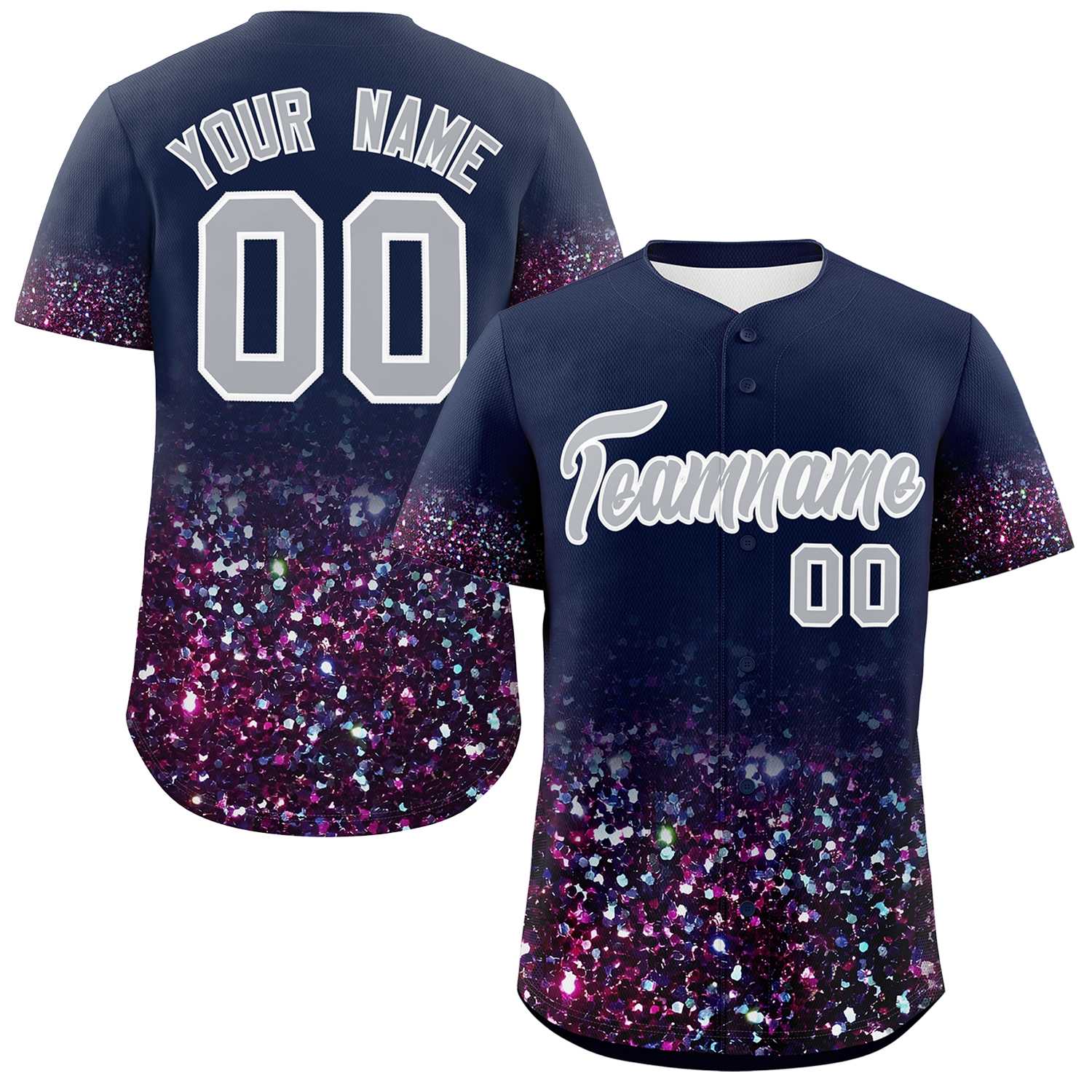 Custom Navy Gray Sequins Pattern Gradient Fashion Authentic Baseball Jersey