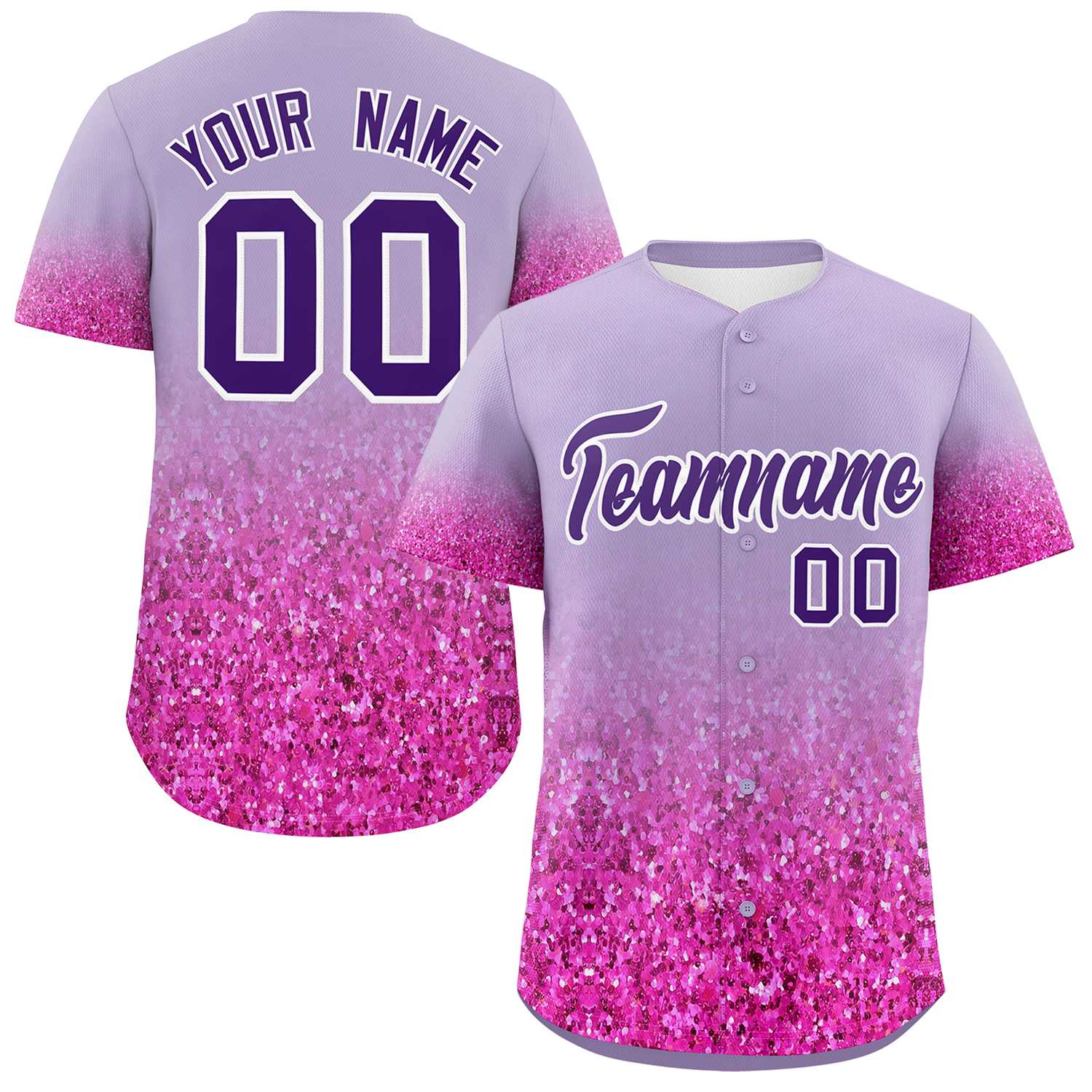 Custom Light Purple Purple Sequins Pattern Gradient Fashion Authentic Baseball Jersey